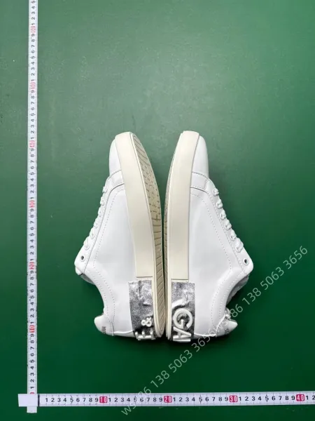 Dolce & Gabbana White Leather Sneakers with Metallic Heel Tab - 1