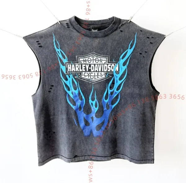 Harley-Davidson Flame Graphic Distressed Sleeveless T-Shirt - 1