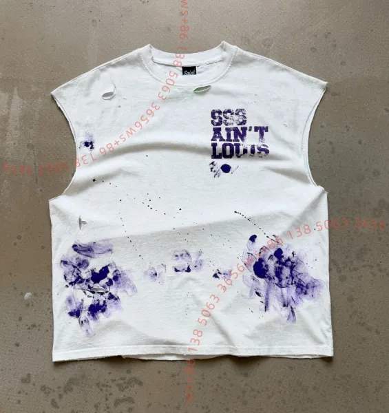 Saint Tears Ain't Louis Purple Splatter Cut-Off Sleeveless T-Shirt - 1