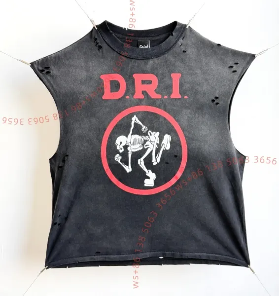 Saint Tears D.R.I. Distressed Crop Tank Top Black - 1