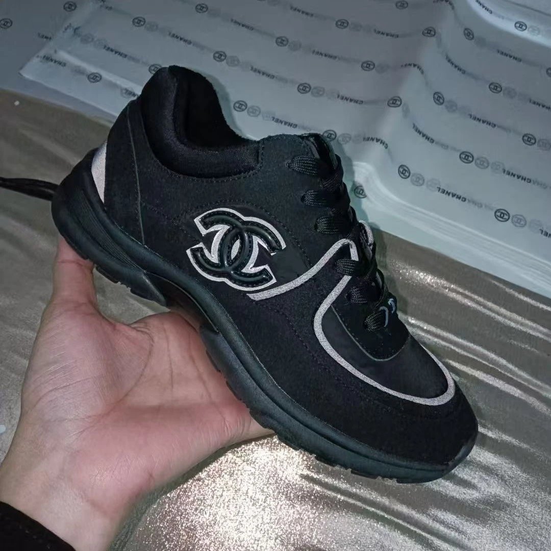 Chanel CC Logo White Black Mesh Sneakers