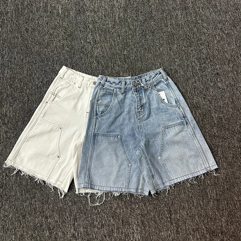 Retro Loose Frayed Hem Five-Point Pants photo 6