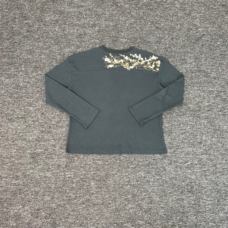 Cherry Blossom Embroidered Waffle Knit Long-Sleeve T-Shirt photo 3