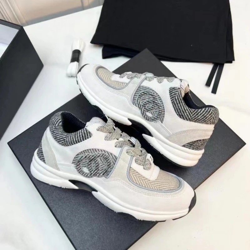 Chanel CC Logo White Black Mesh Sneakers