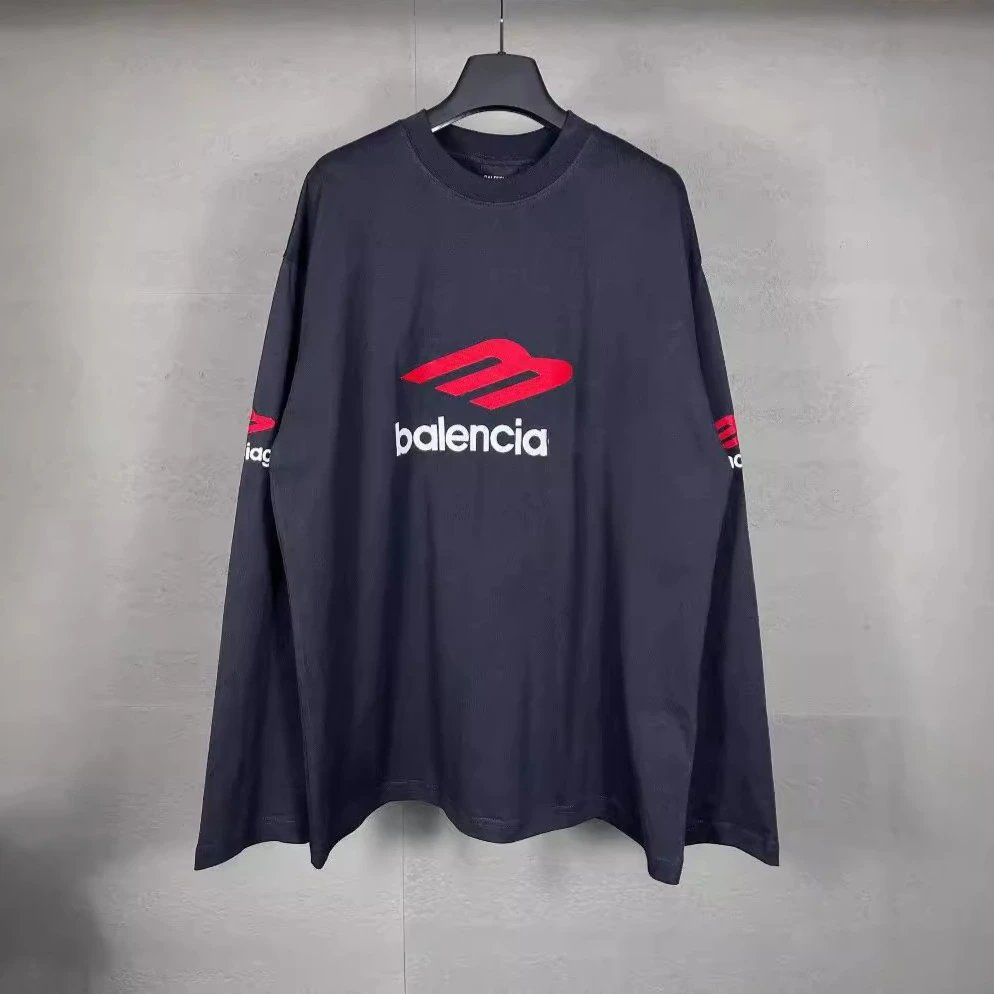 Lenciaga Graphic Print Black Oversized Long Sleeve T-Shirt