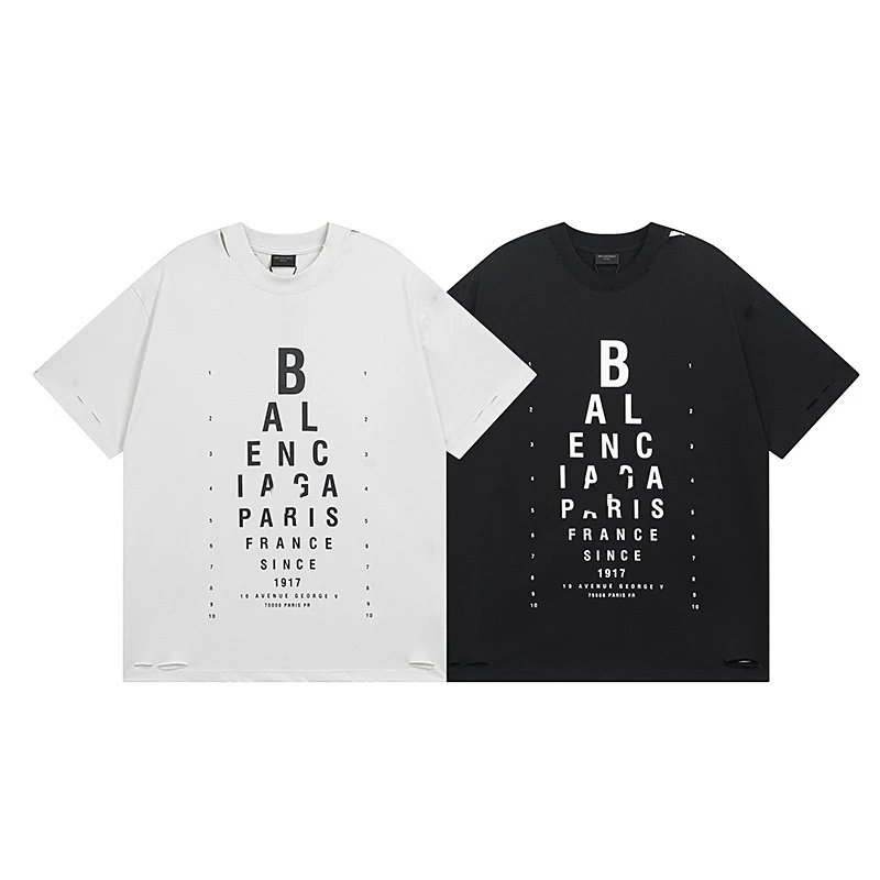 Balenciaga Eye Chart Print Distressed Loose T-Shirt