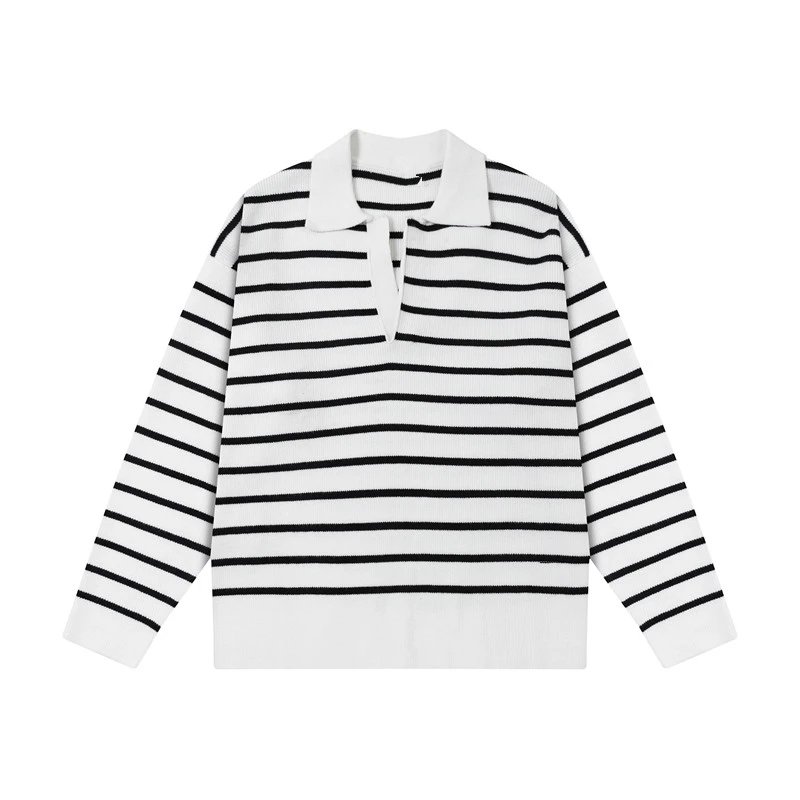 Zebra Striped Collared Sweater photo 2