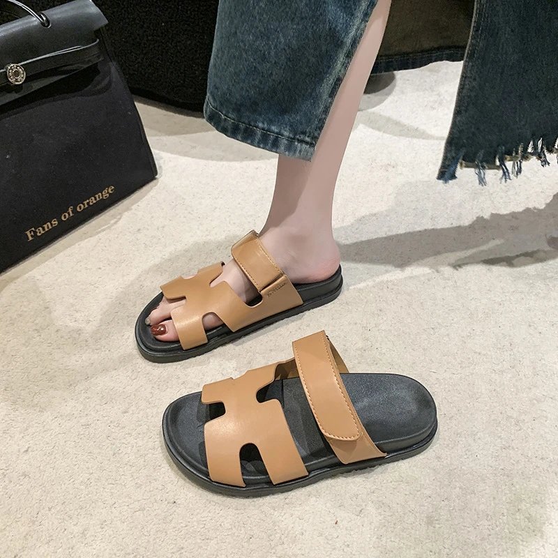 H-Shape Strap Sandals Black White Green Blue Tan Casual Slide Sandals