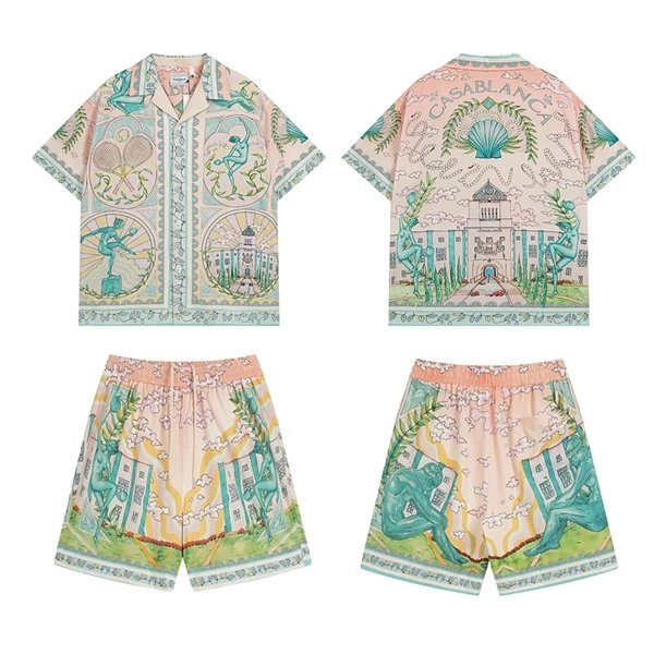 Casual Short Sleeve Shirt and Shorts Set Multicolor Tropical Print
