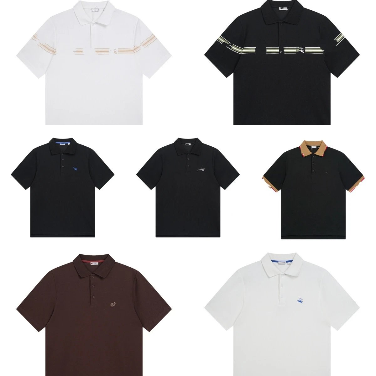 Polo Shirt Classic Brown Navy White Black Olive Patterned Collar Casual