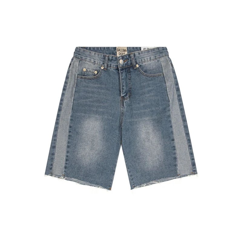 Washed Patchwork Color-Blocked Denim Shorts photo 2