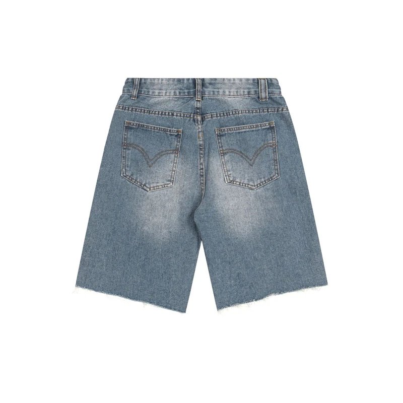 Washed Patchwork Color-Blocked Denim Shorts photo 3