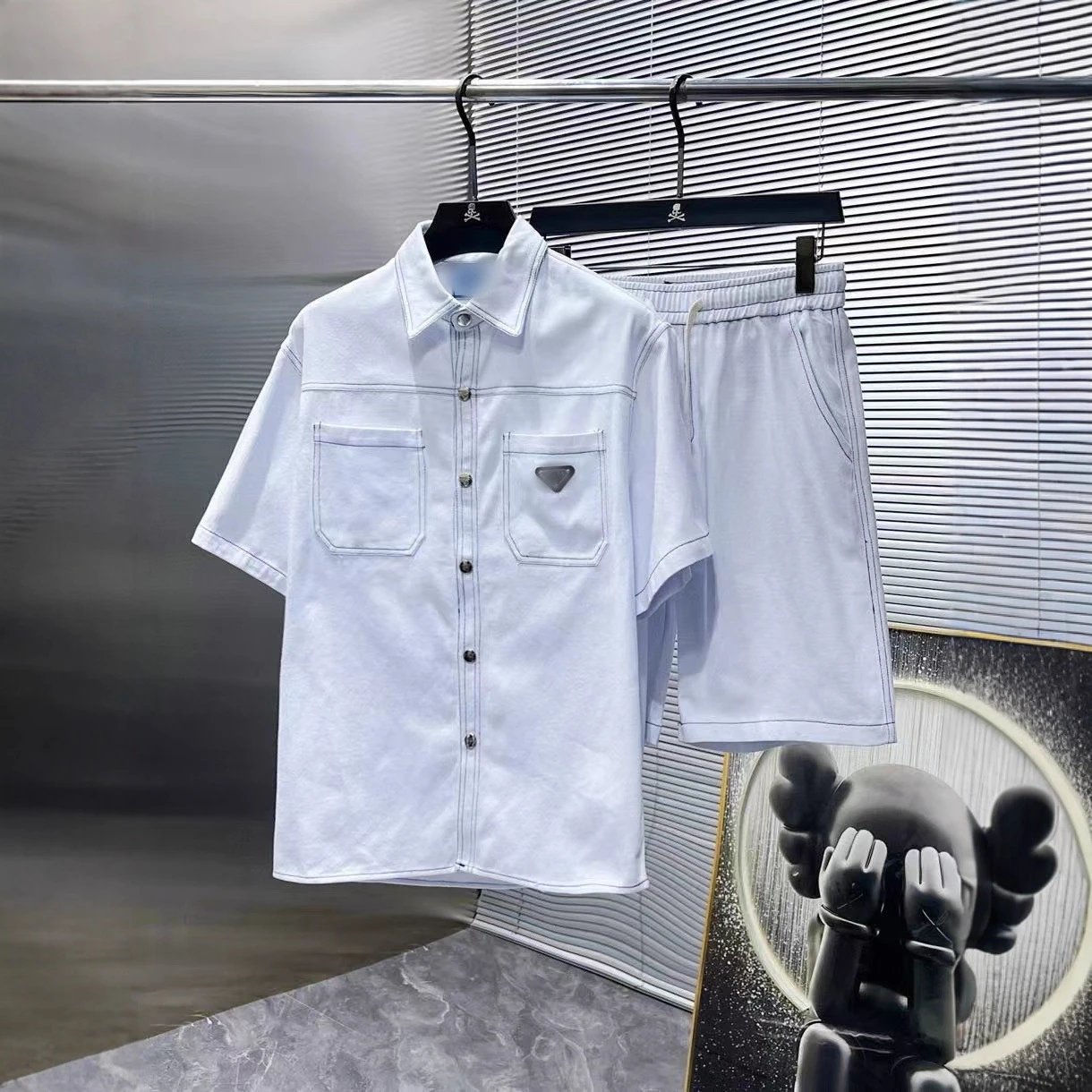 Prada White Denim Shirt Shorts Set