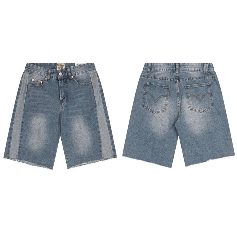Washed Patchwork Color-Blocked Denim Shorts