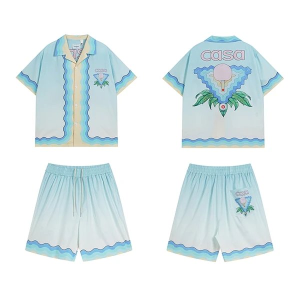 Casual Short Sleeve Shirt and Shorts Set Multicolor Tropical Print