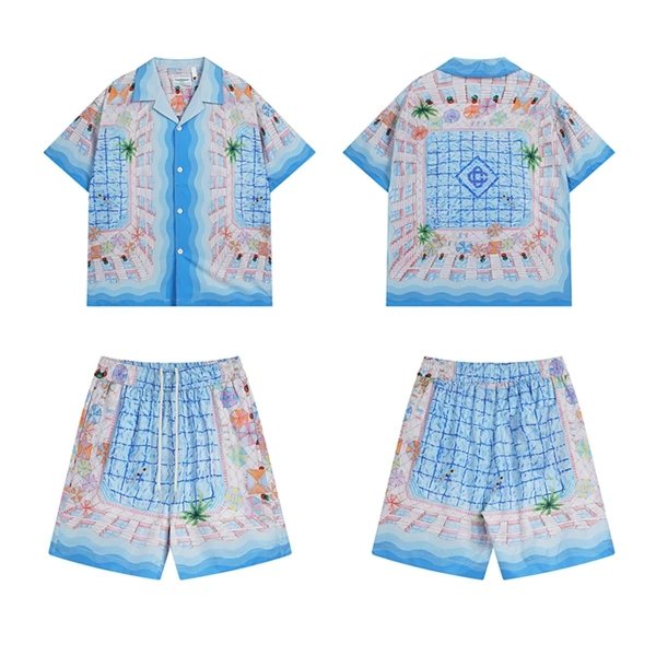 Casual Short Sleeve Shirt and Shorts Set Multicolor Tropical Print