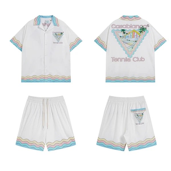 Casual Short Sleeve Shirt and Shorts Set Multicolor Tropical Print