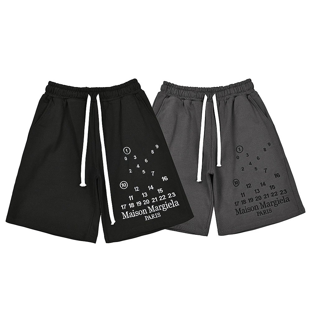 Maison Margiela Logo Print Black Gray Casual Shorts