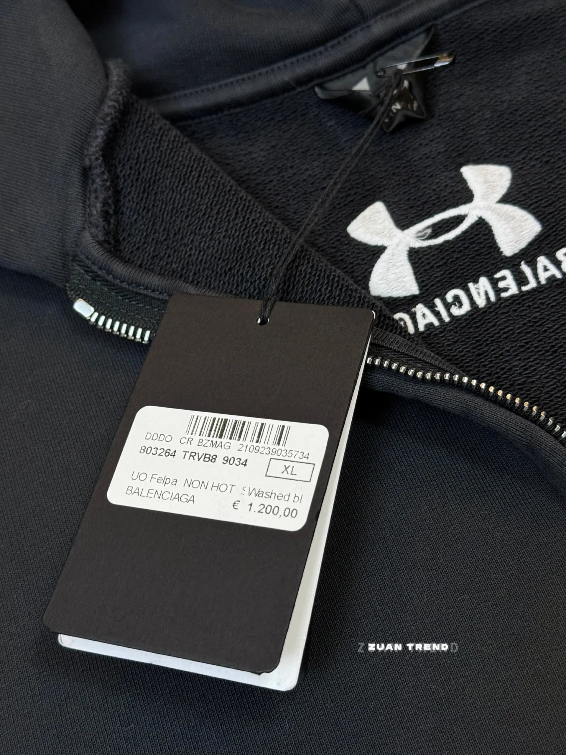 Under Armour Balenciaga Black Hooded Zip-Up Sweatshirt