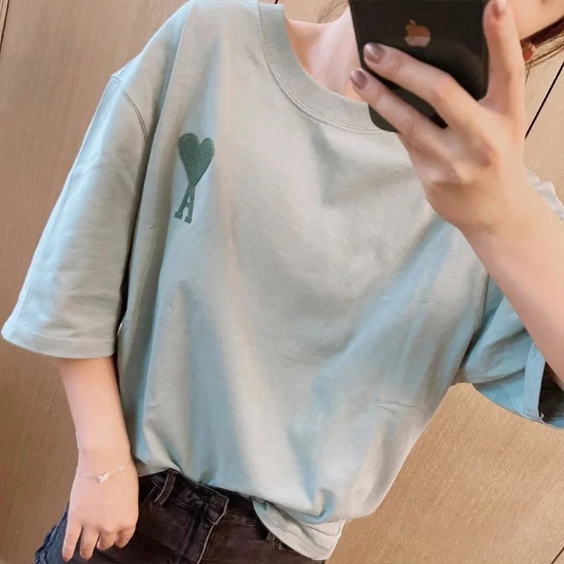 Ami Paris Pink Heart Logo Oversized T-Shirt