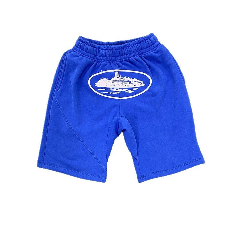 Cotton Shorts Blue Light Blue Black Graphic Print Casual Sweatshorts