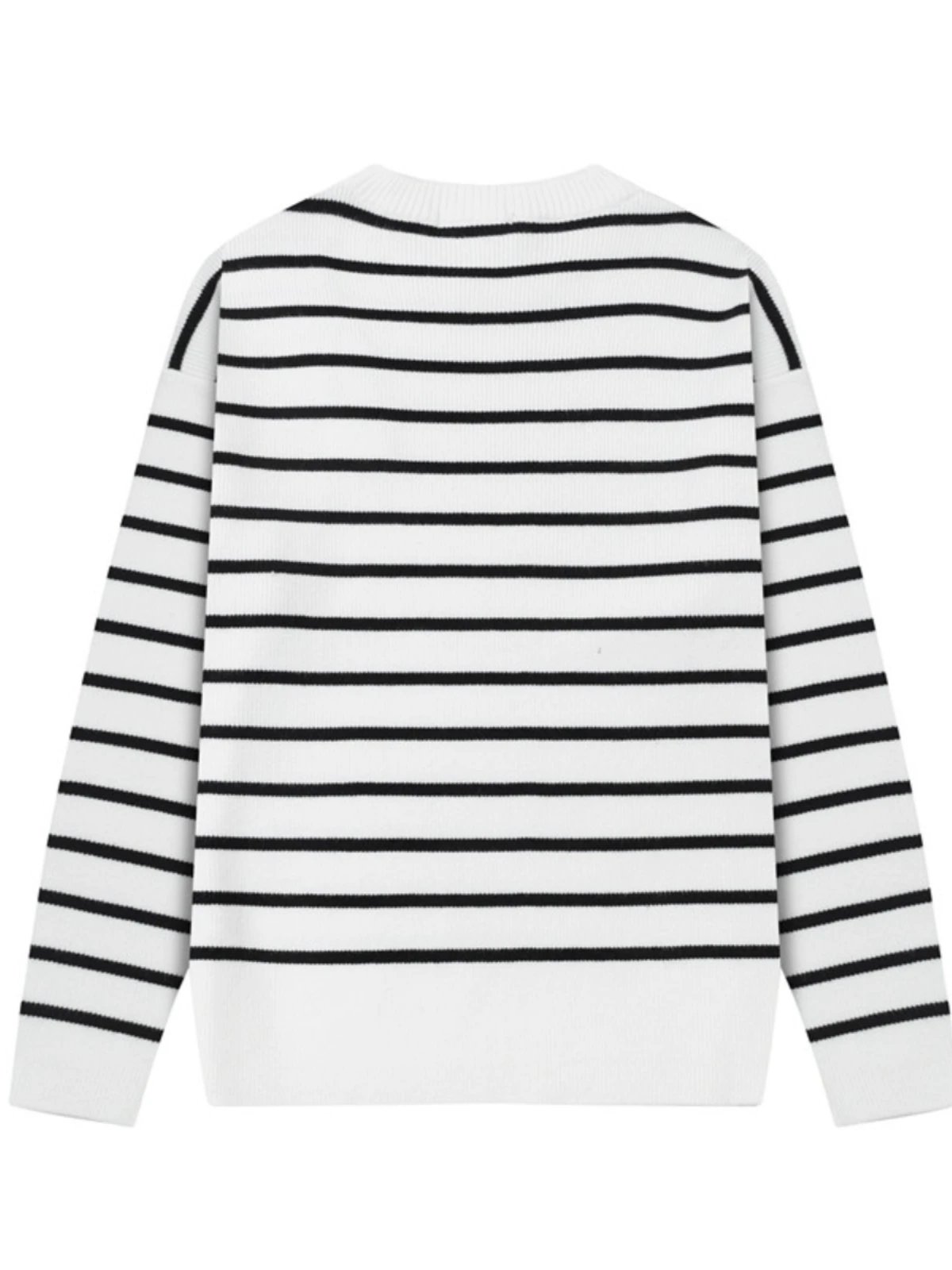 HOUTOU Striped White Black Polo Knit Top Casual