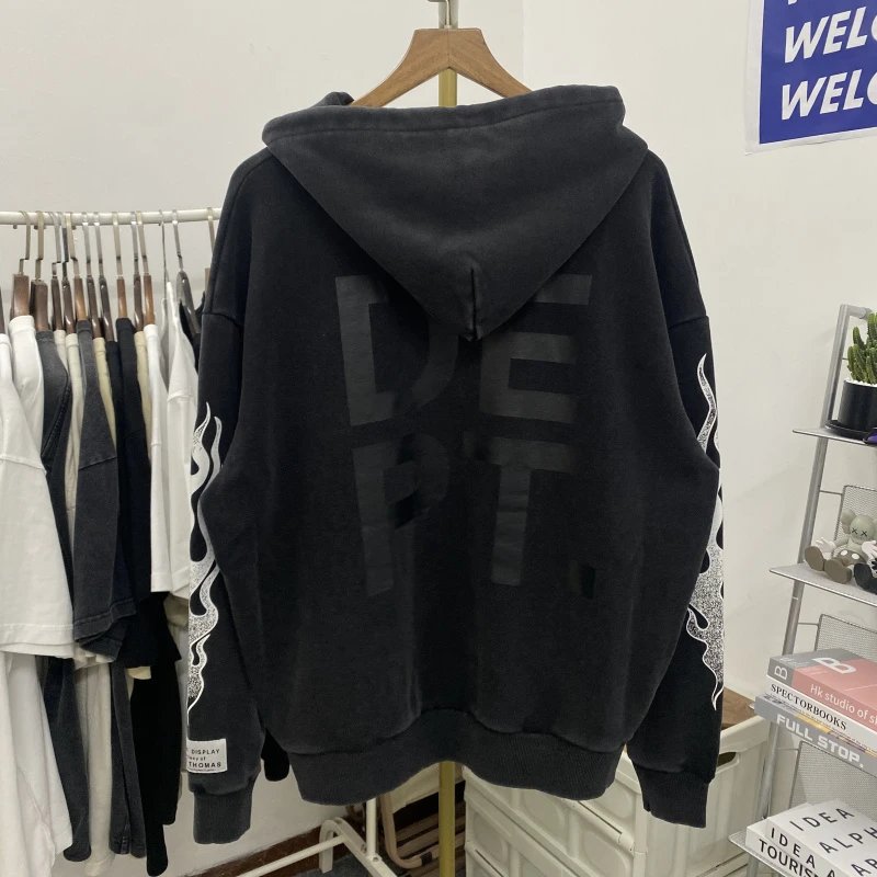 Gallery Hooded Sweatshirt Black Flame Print Oversized