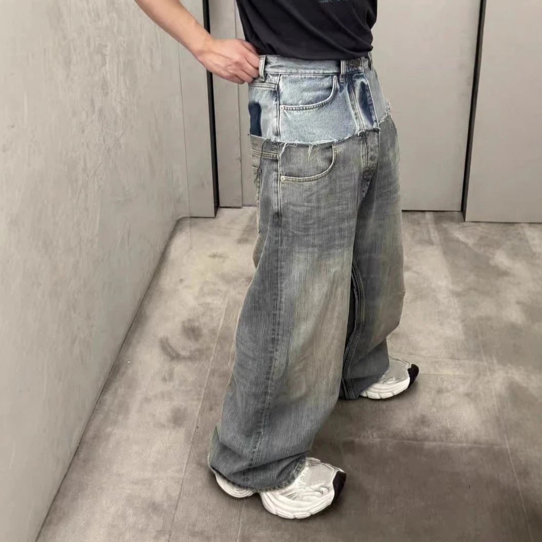 Loose-Fitting Washed Patchwork Jeans photo 5