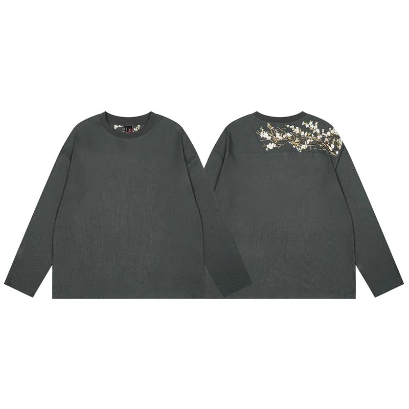Cherry Blossom Embroidered Waffle Knit Long-Sleeve T-Shirt photo 6
