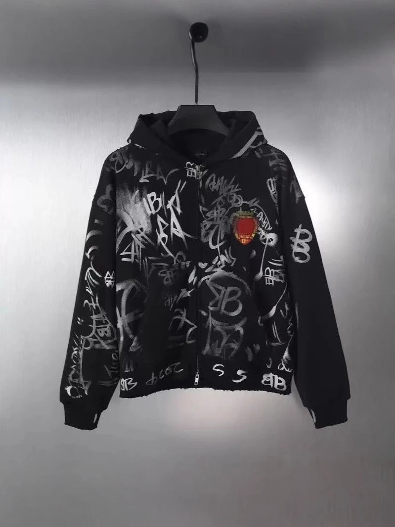 Hand-painted graffiti zip-up hoodie
