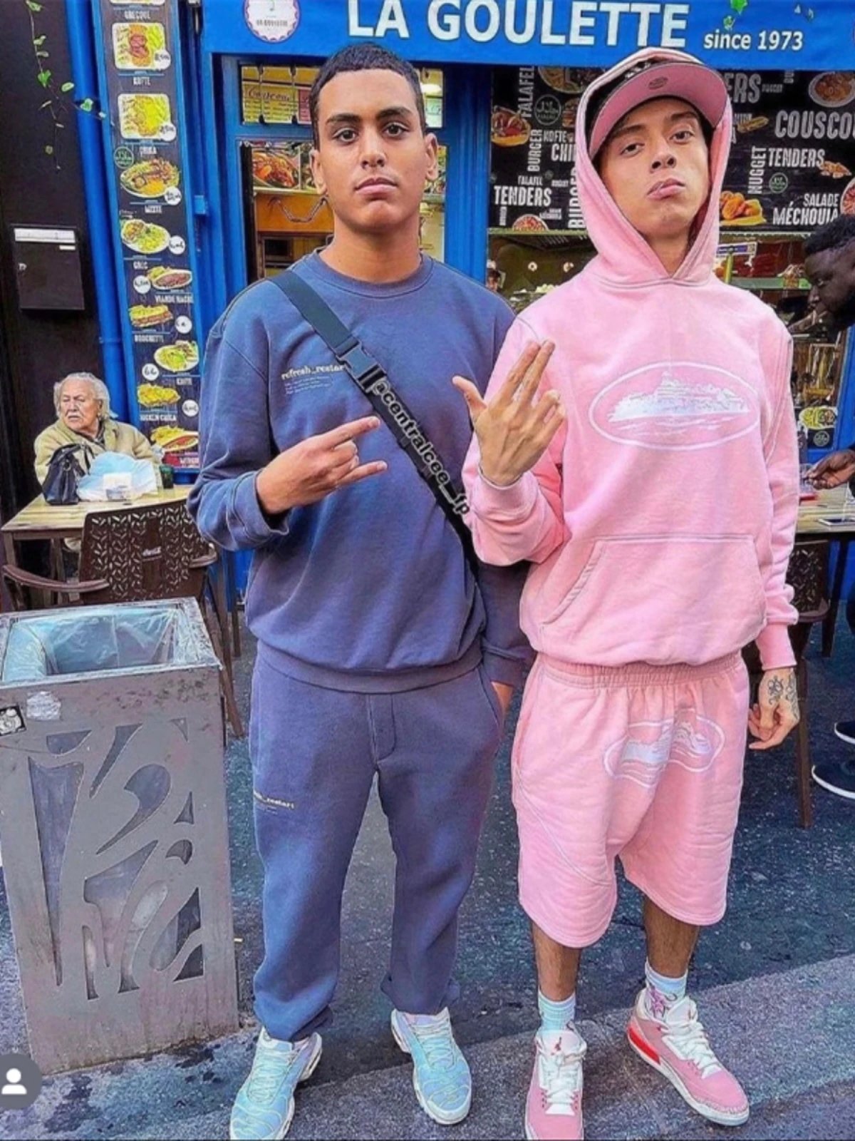 Blue Hooded Puffer Jacket And Matching Shorts Set Streetwear