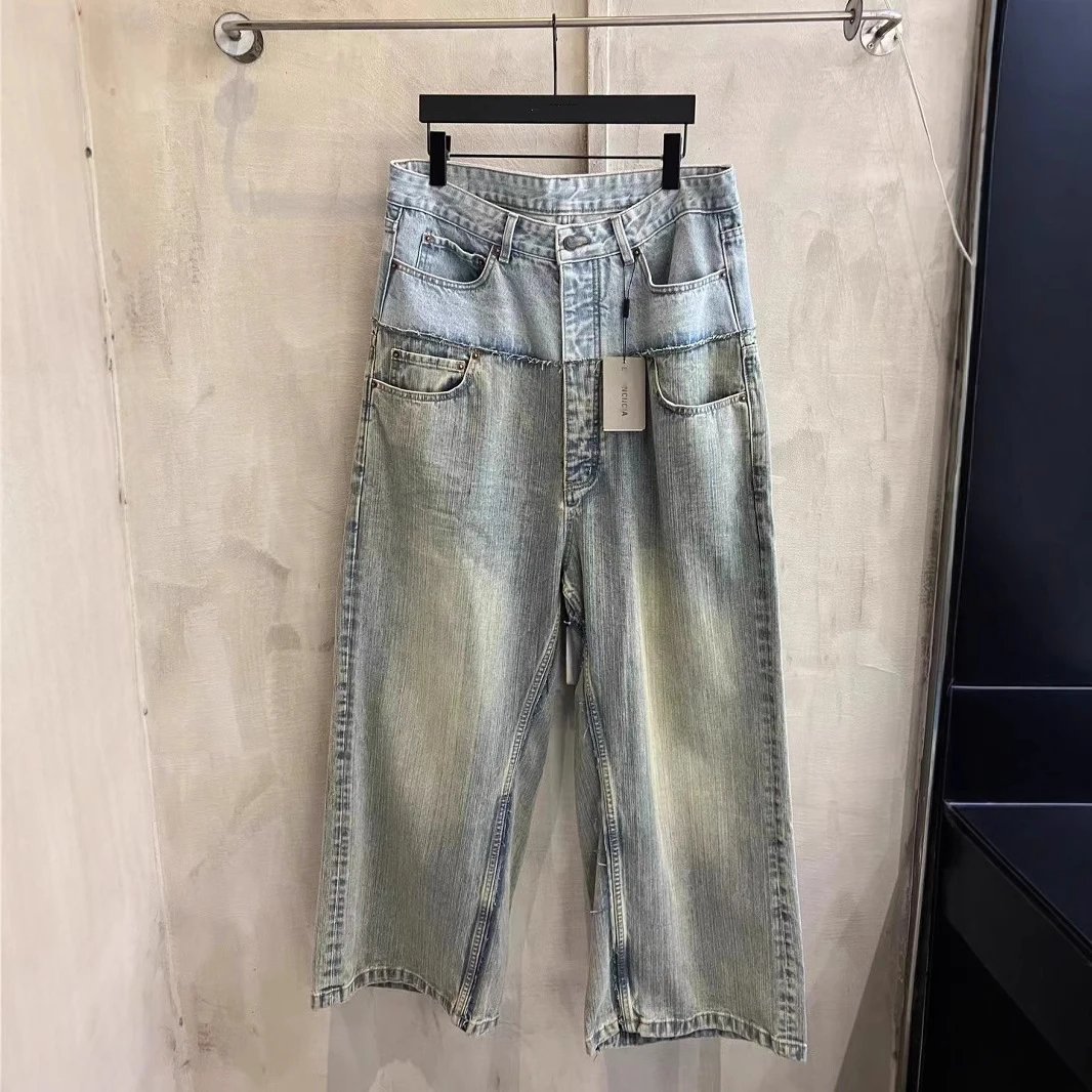 Loose-Fitting Washed Patchwork Jeans photo 2