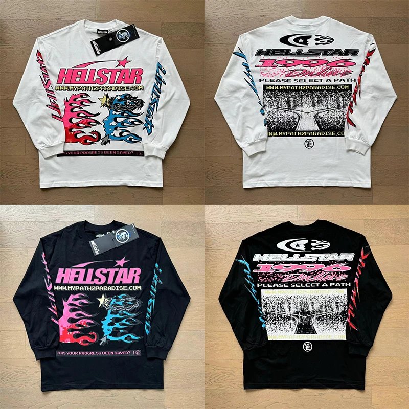 Hellstar Long Sleeve Graphic Tee Black White Bold Streetwear