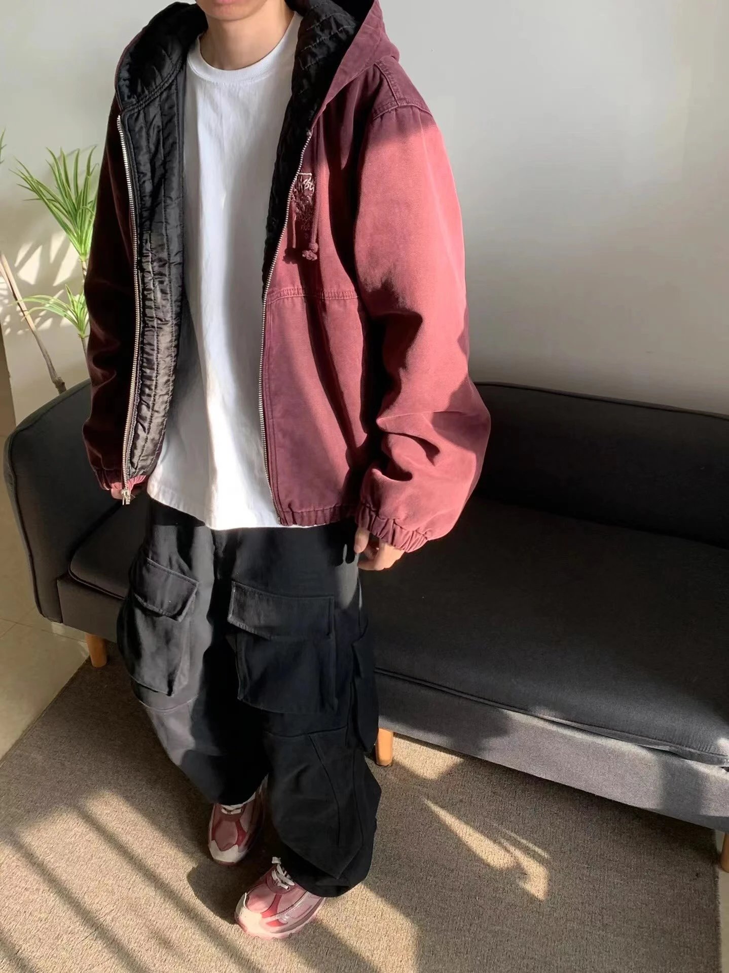 Washed Distressed Embroidered Hooded Cotton Coat photo 8