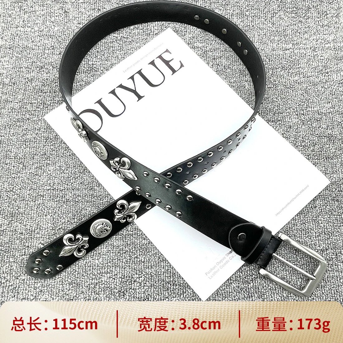 Leather Wide Roller Belt Vine Retro Rivets photo 7