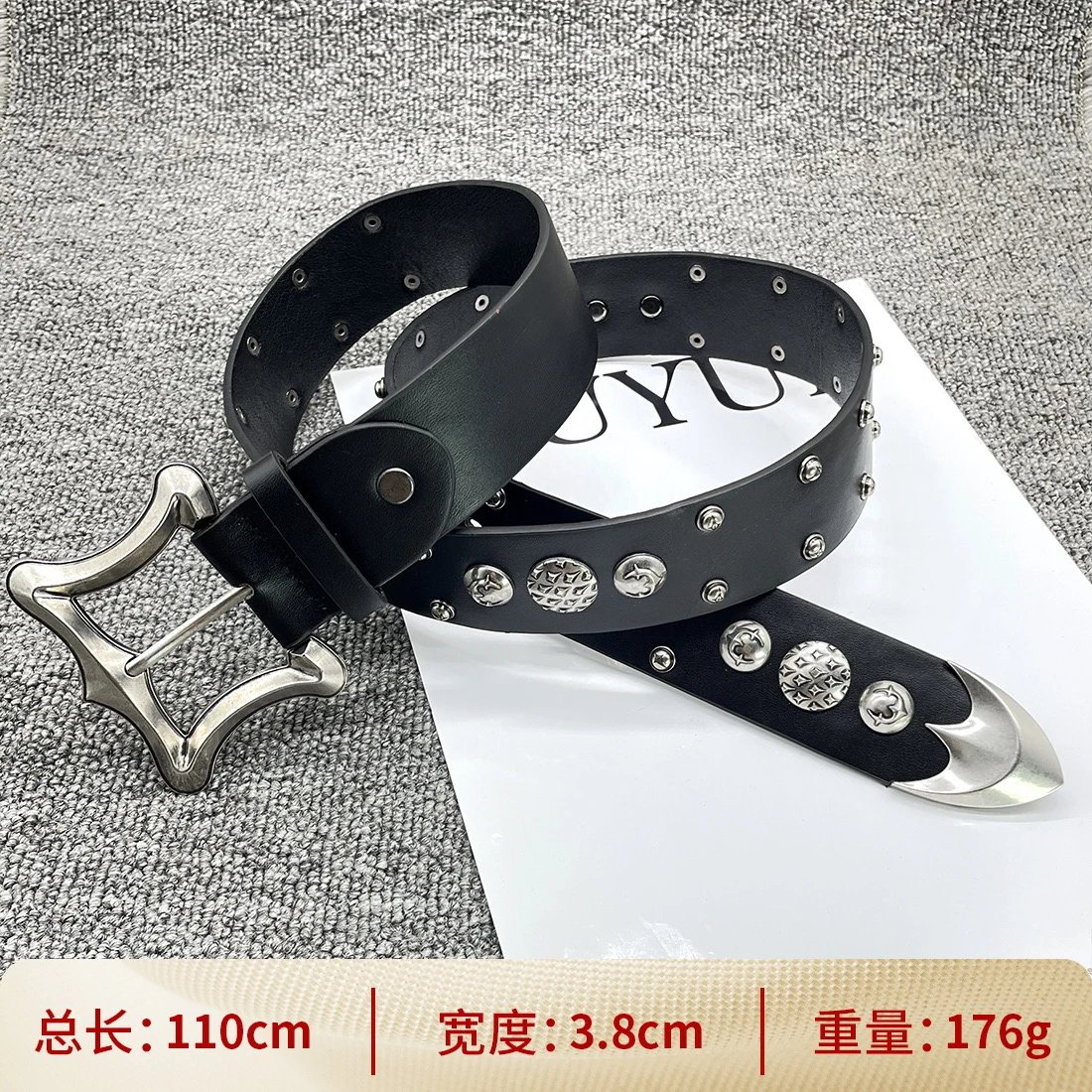 Leather Wide Roller Belt Vine Retro Rivets photo 2