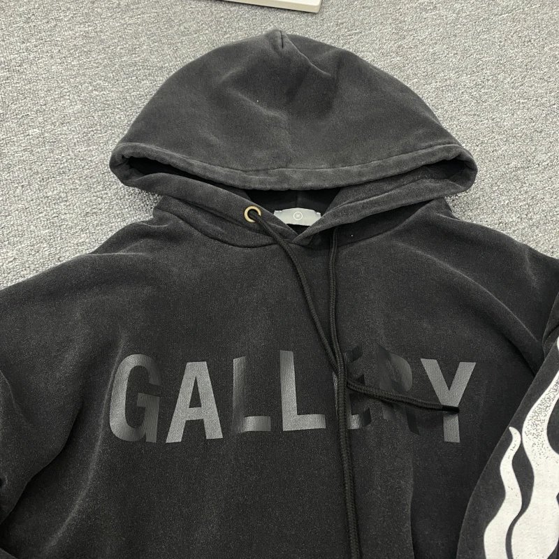 Gallery Hooded Sweatshirt Black Flame Print Oversized