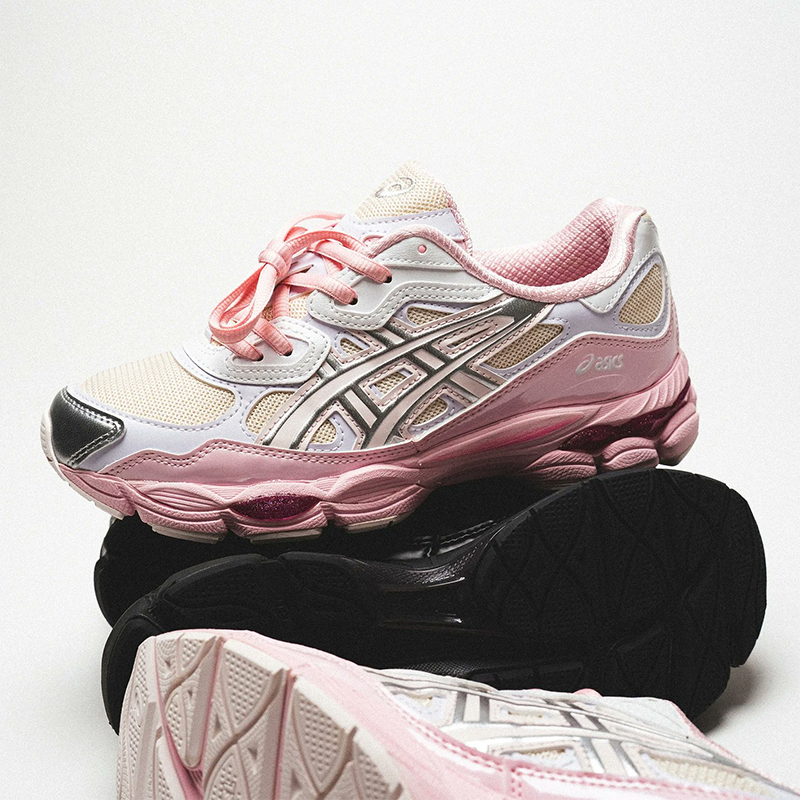 ASICS Cream White Pink Color Block Running Shoes