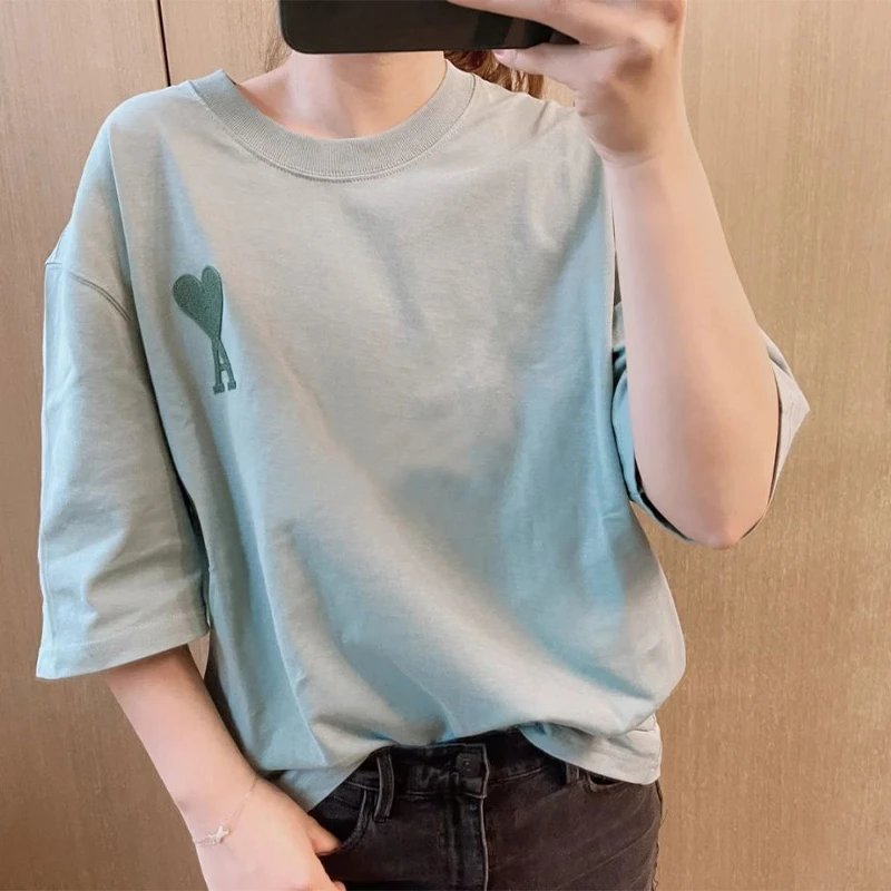 Ami Pure Cotton Heart Embroidered T-Shirt photo 8