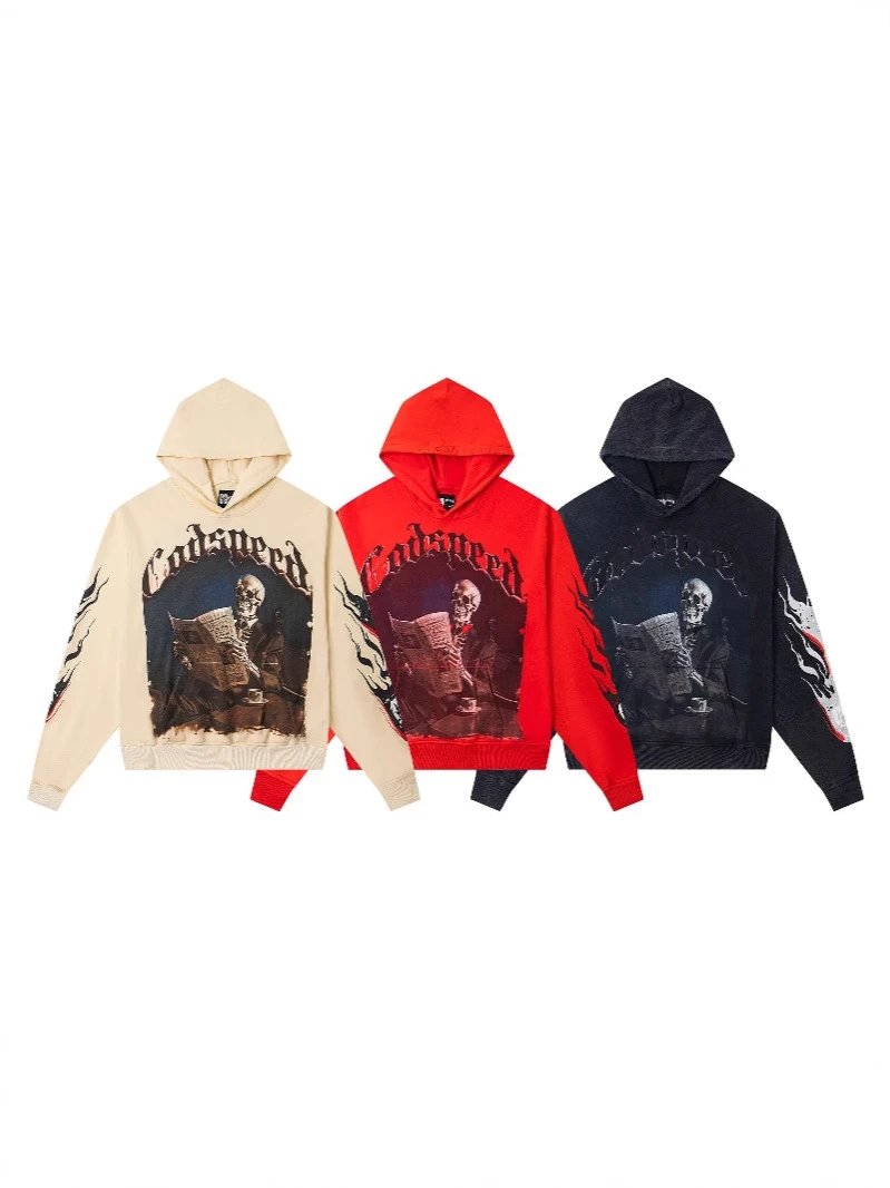 Godspeed Graphic Print Beige Navy Purple Red Black Hooded Sweatshirt