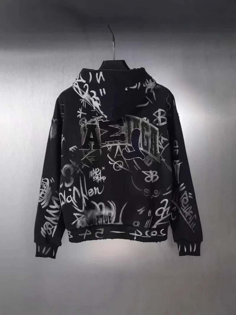 Hand-painted graffiti zip-up hoodie photo 4