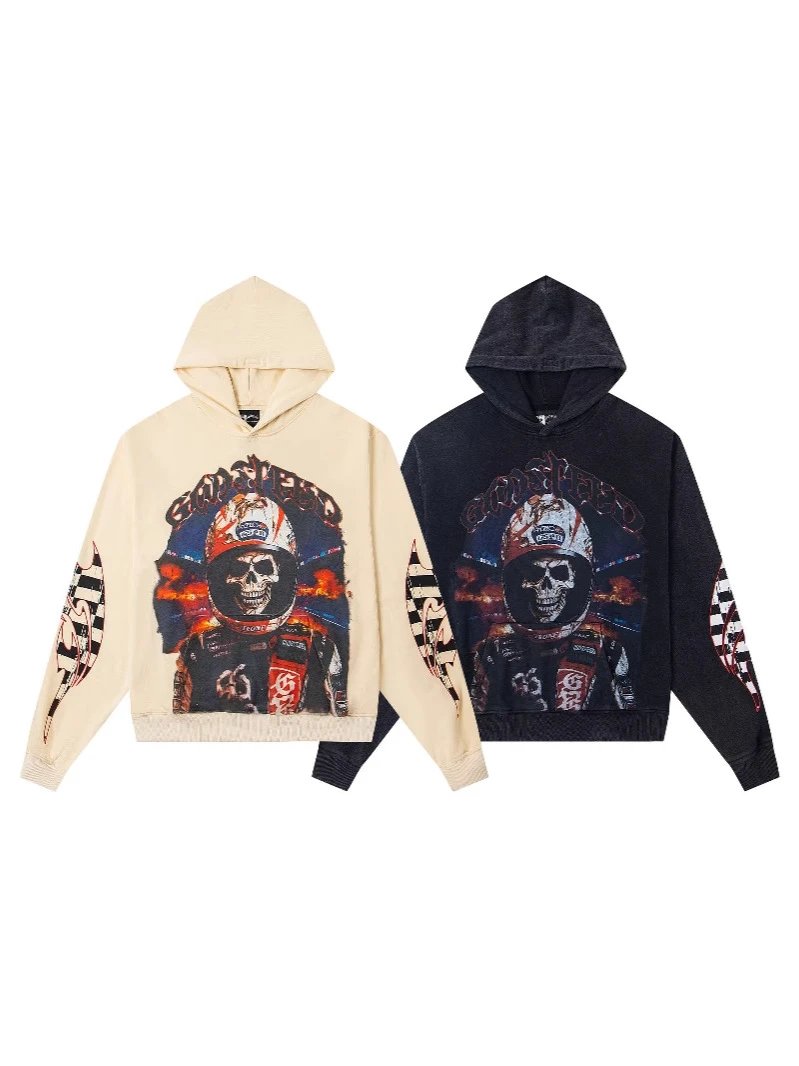 Godspeed Graphic Print Beige Navy Purple Red Black Hooded Sweatshirt