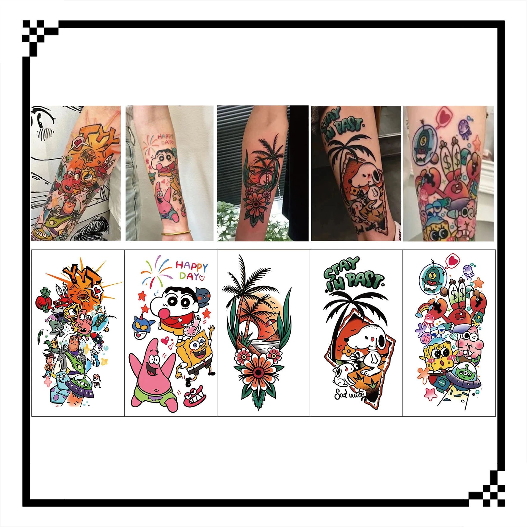 Patchwork Floral Arm Temporary Tattoos photo 4