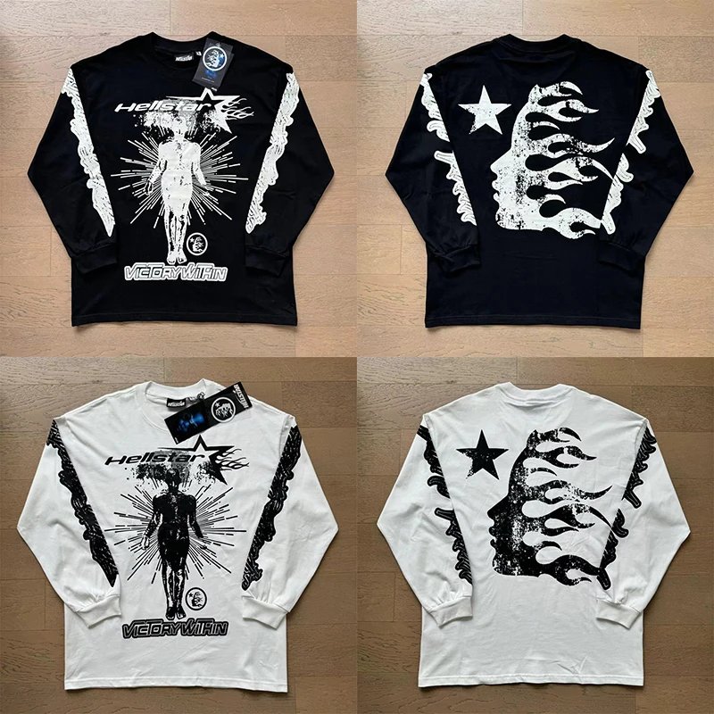 Hellstar Long Sleeve Graphic Tee Black White Bold Streetwear