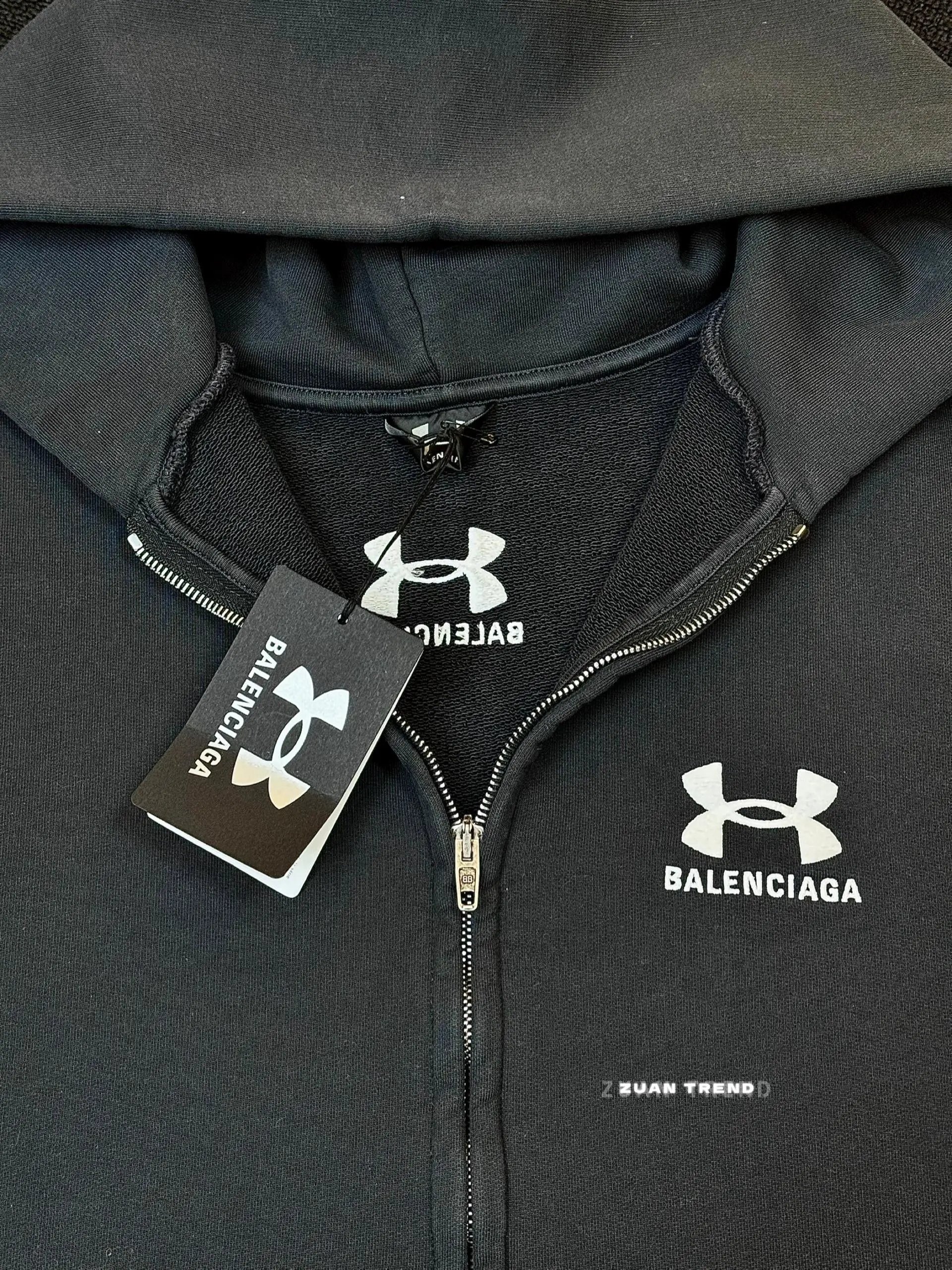 Under Armour Balenciaga Black Hooded Zip-Up Sweatshirt