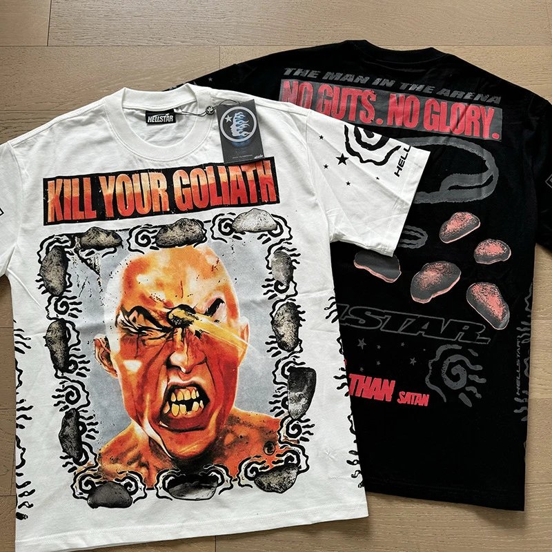 Hellstar Graphic Print Black White Red Beige Streetwear T-Shirt