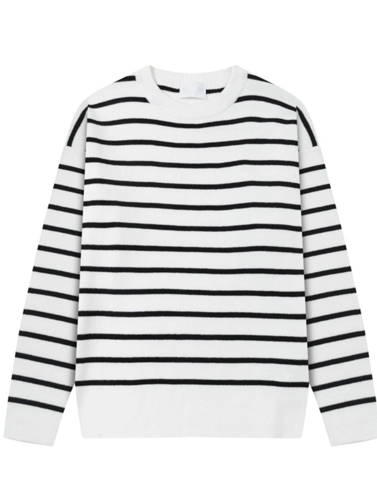 HOUTOU Striped White Black Polo Knit Top Casual