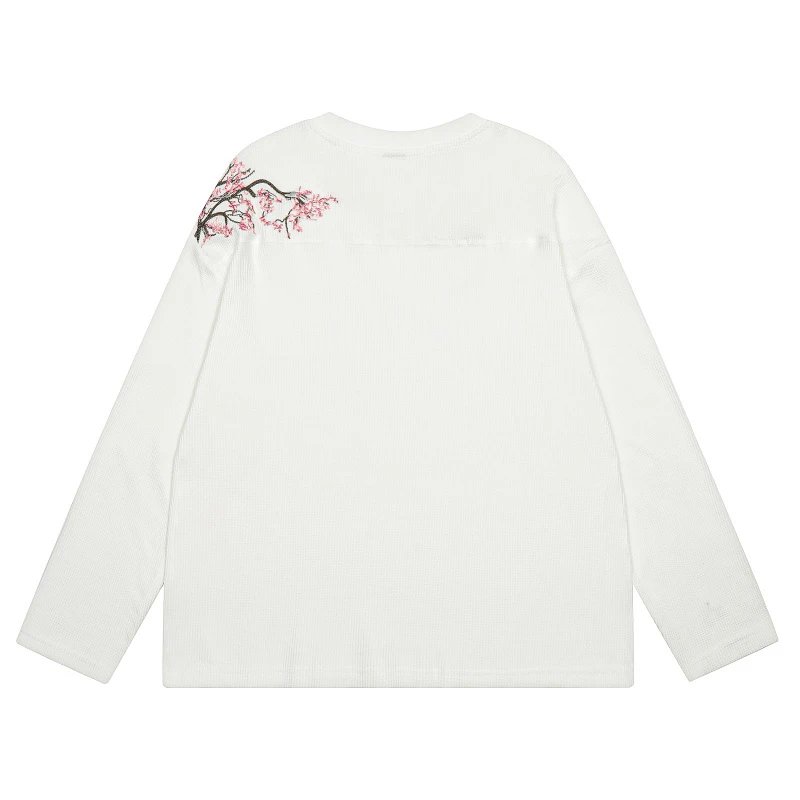 Cherry Blossom Embroidered Waffle Knit Long-Sleeve T-Shirt photo 7