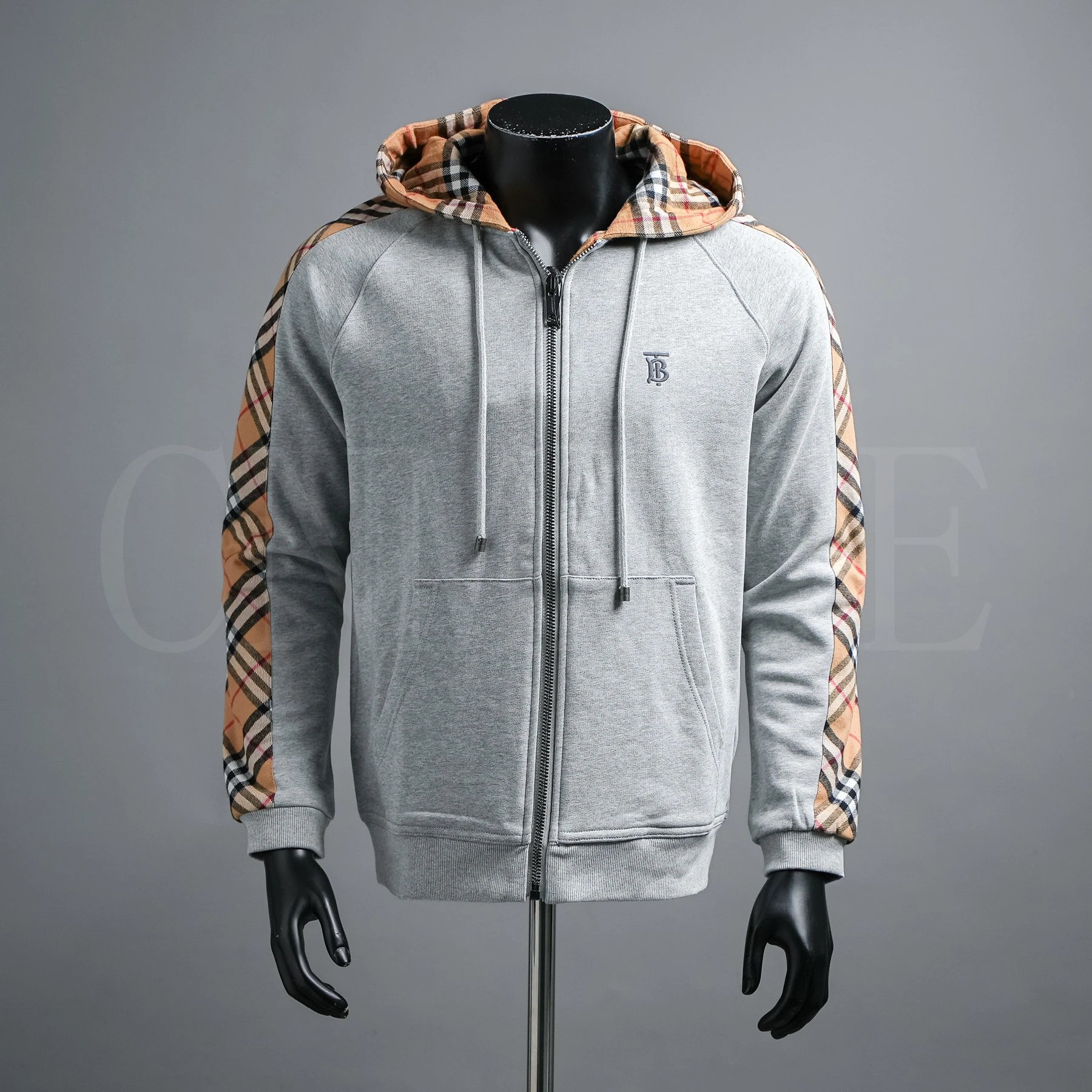 BR20Fw 刺绣TB格纹拼接拉链卫衣外套