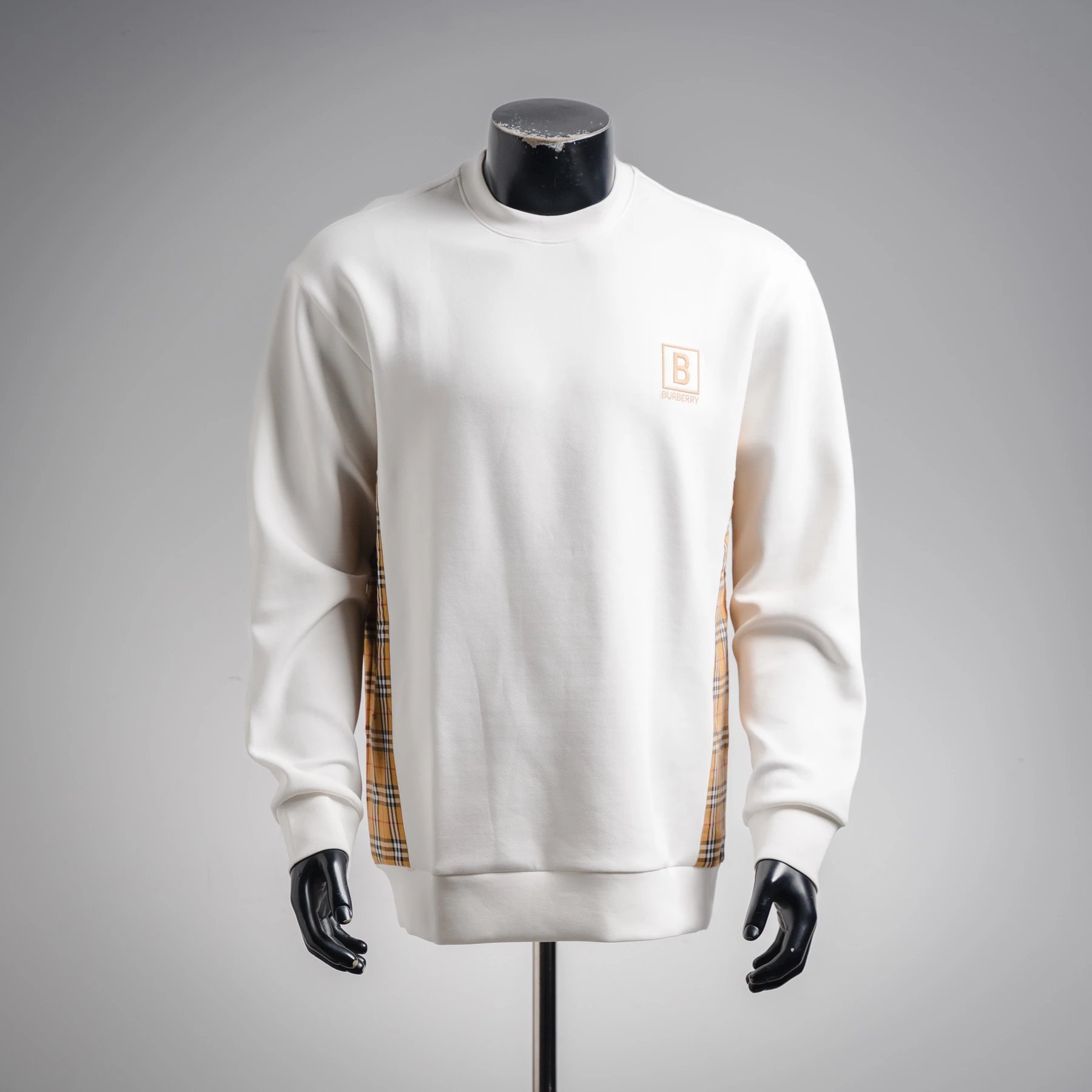 BR25ss 方框方块刺绣B侧边格纹圆领卫衣